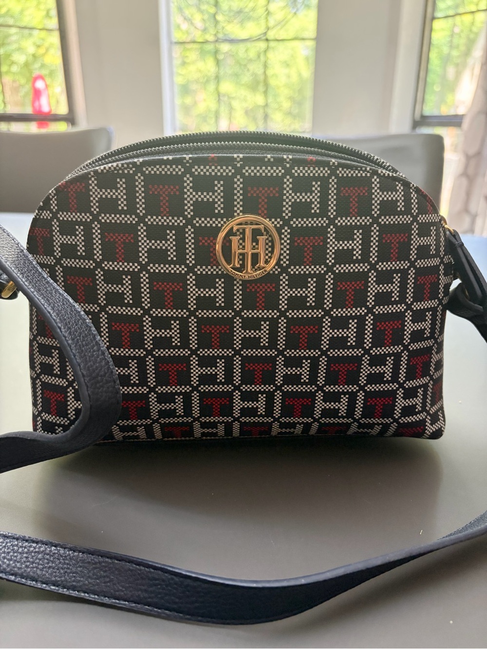 Tommy Hilfiger Navy, Red and White Signature Dome Crossbody